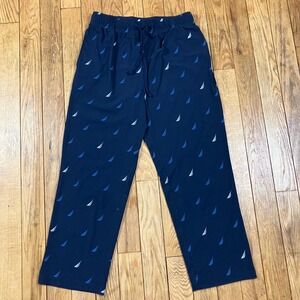 Nautica Sleepwear Pajama Pants Navy Blue Sailboat Print Elastic Waist Mens M